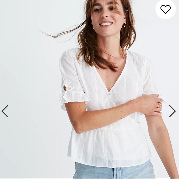 Madewell Tops - Madewell Tie-Sleeve Wrap Top in Swiss Dot